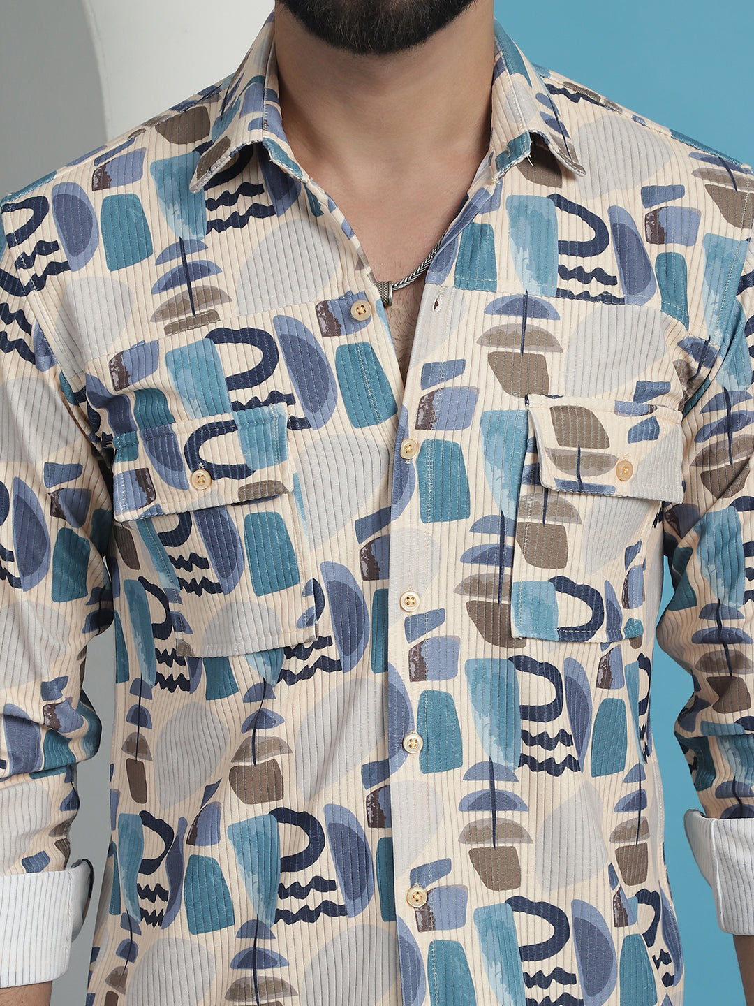 Men's Printed Corduroy Cotton Shirt - Taantav