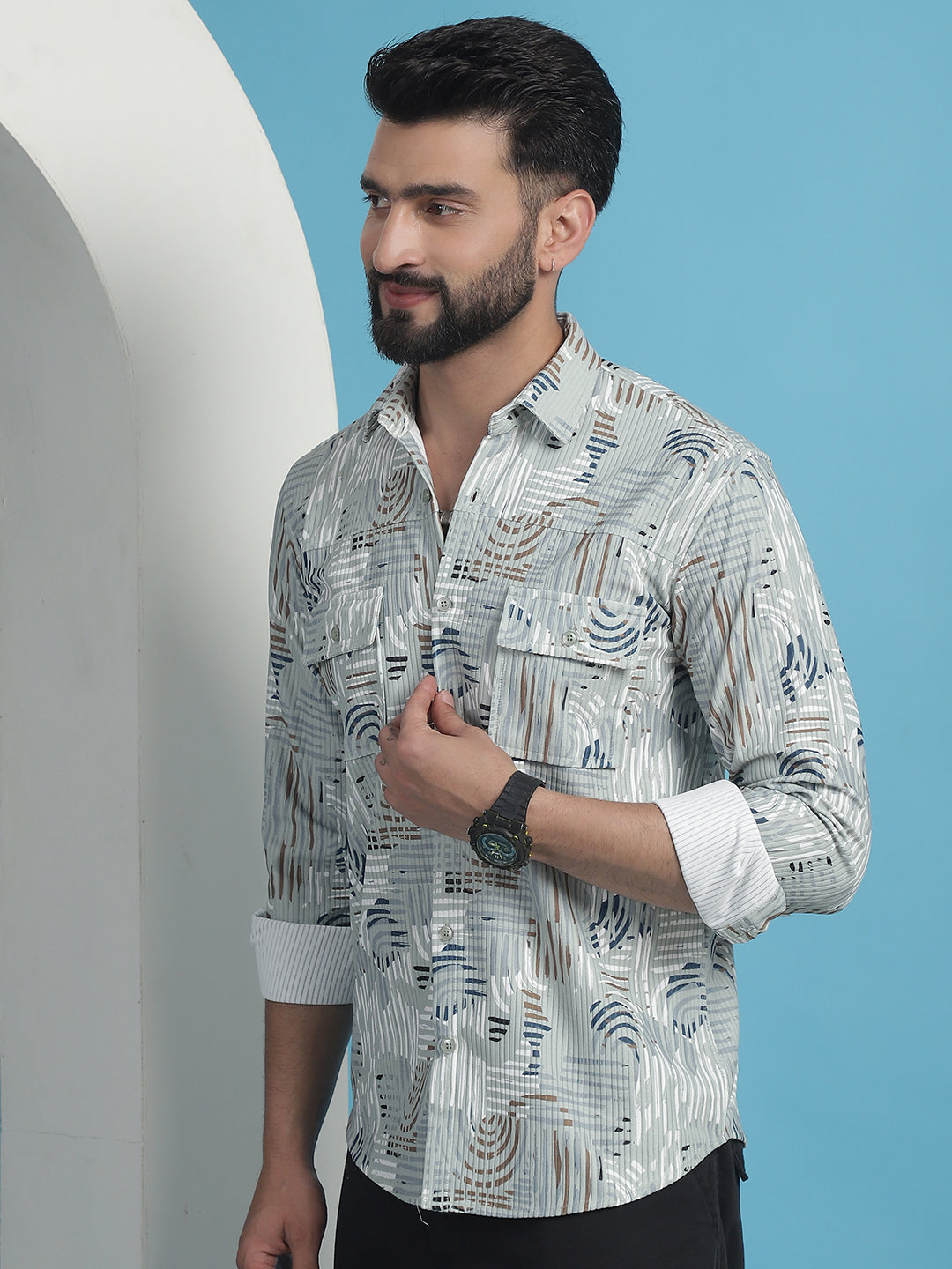 Men's Printed Corduroy Cotton Shirt - Taantav