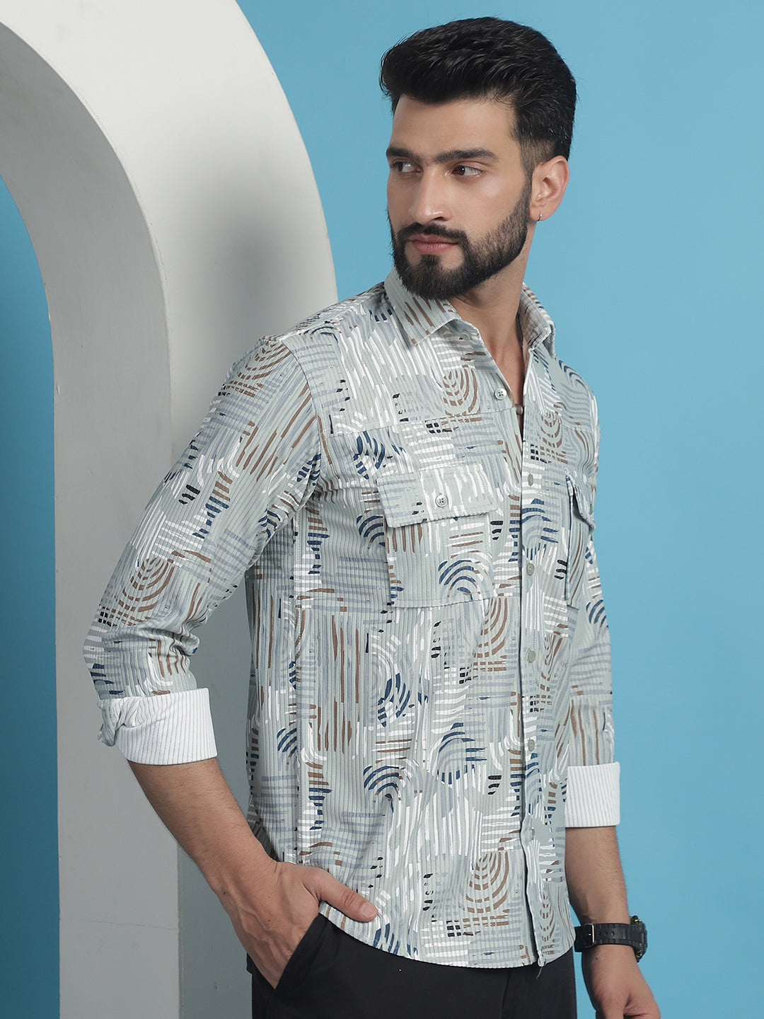 Men's Printed Corduroy Cotton Shirt - Taantav