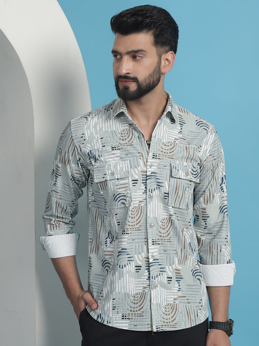 Men's Printed Corduroy Cotton Shirt - Taantav