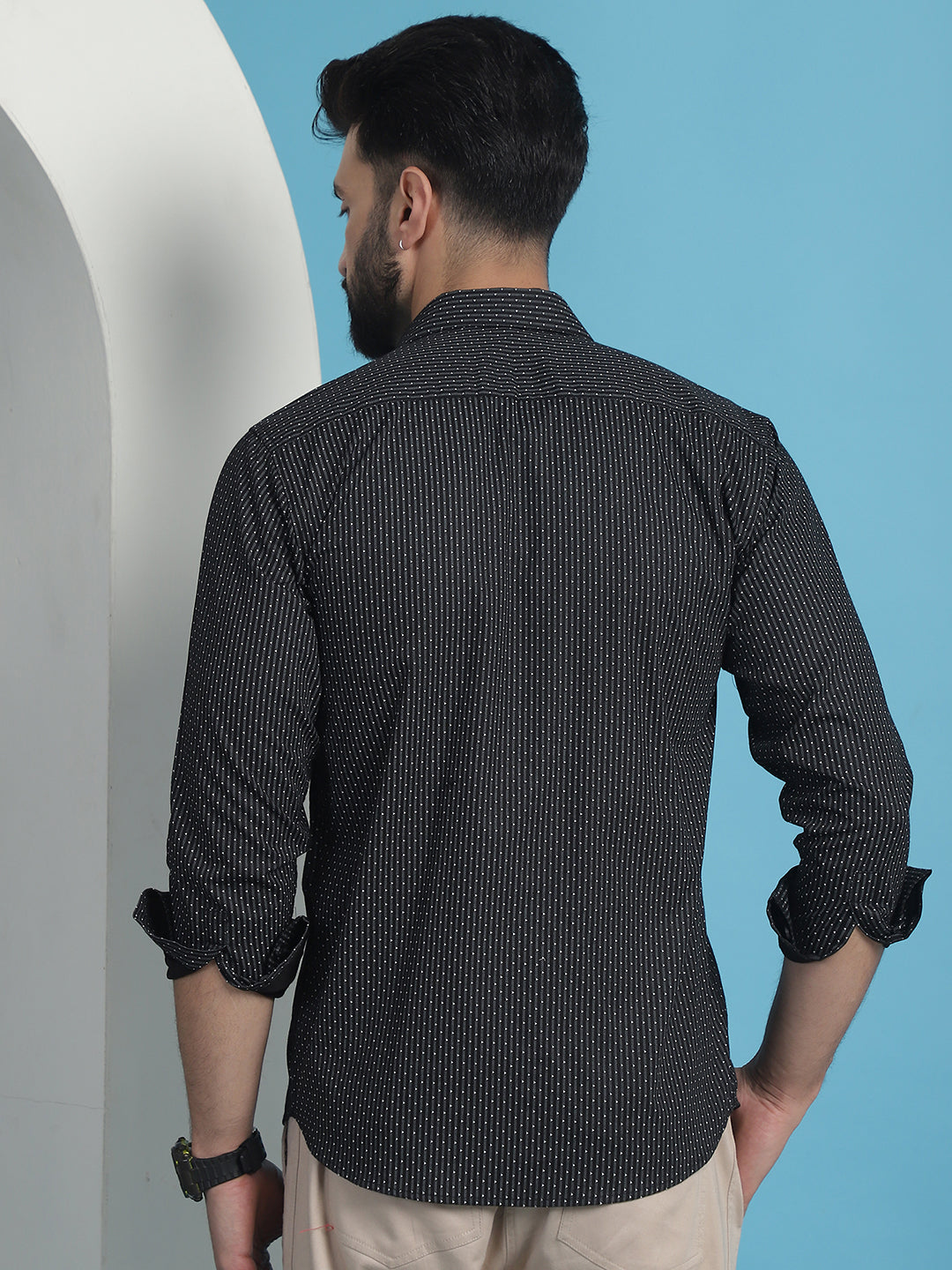 Men's Black Geometric Printed Cotton Casual Shirt - Taantav