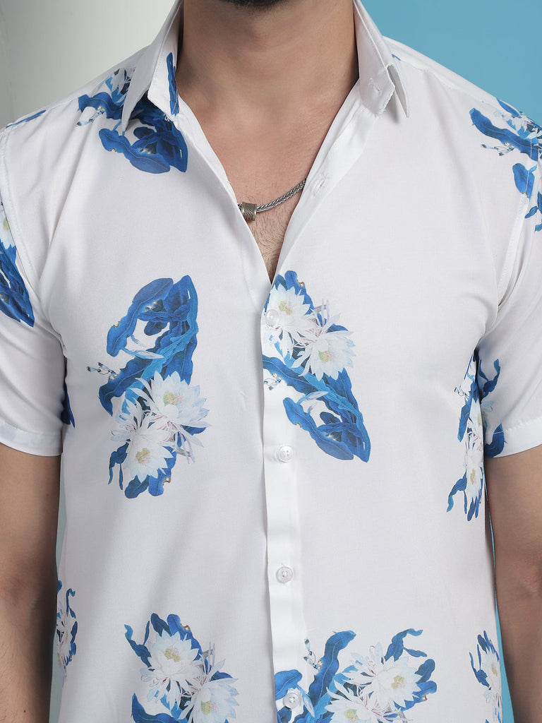Men's Blue Floral Printed Cotton Casual Shirt