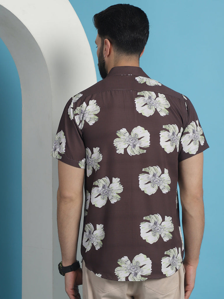 Men's Brown Floral Printed Cotton Casual Shirt