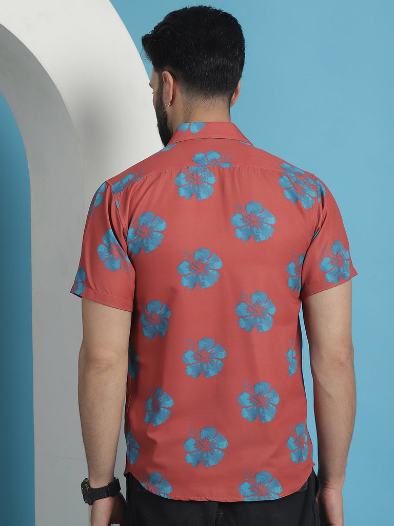 Men's Red Floral Printed Cotton Casual Shirt