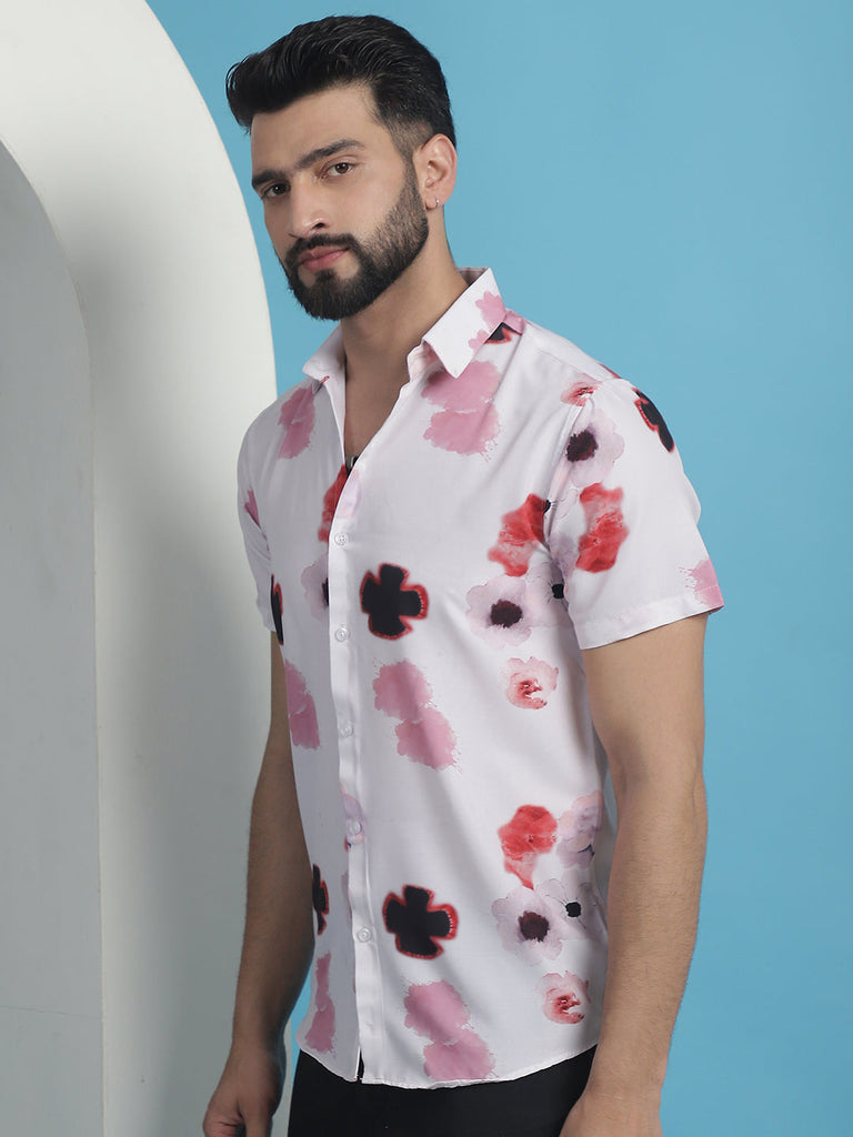Men's Pink Floral Printed Cotton Casual Shirt