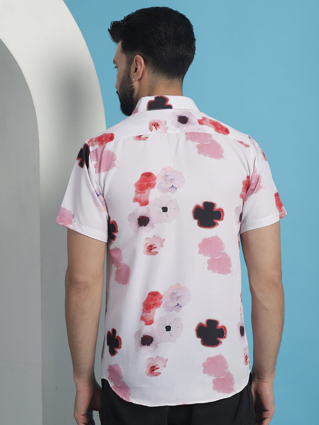 Men's Pink Floral Printed Cotton Casual Shirt - Taantav