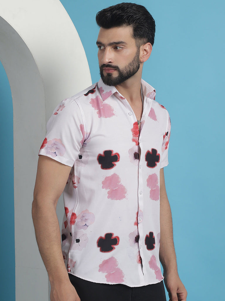 Men's Pink Floral Printed Cotton Casual Shirt