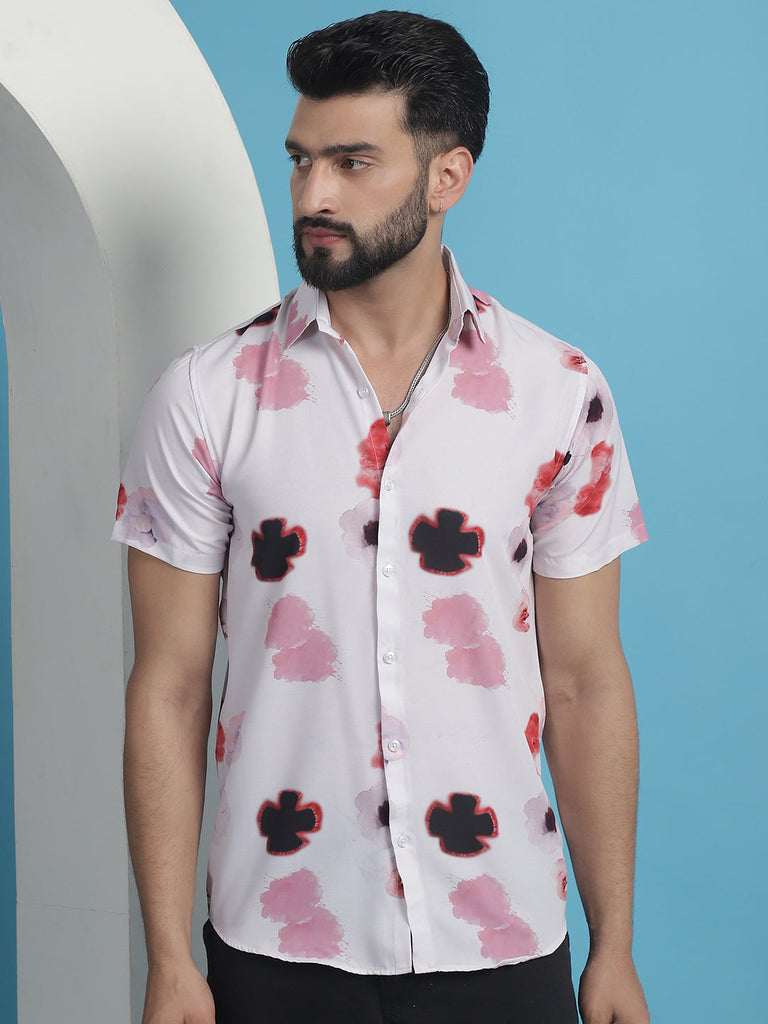 Men's Pink Floral Printed Cotton Casual Shirt