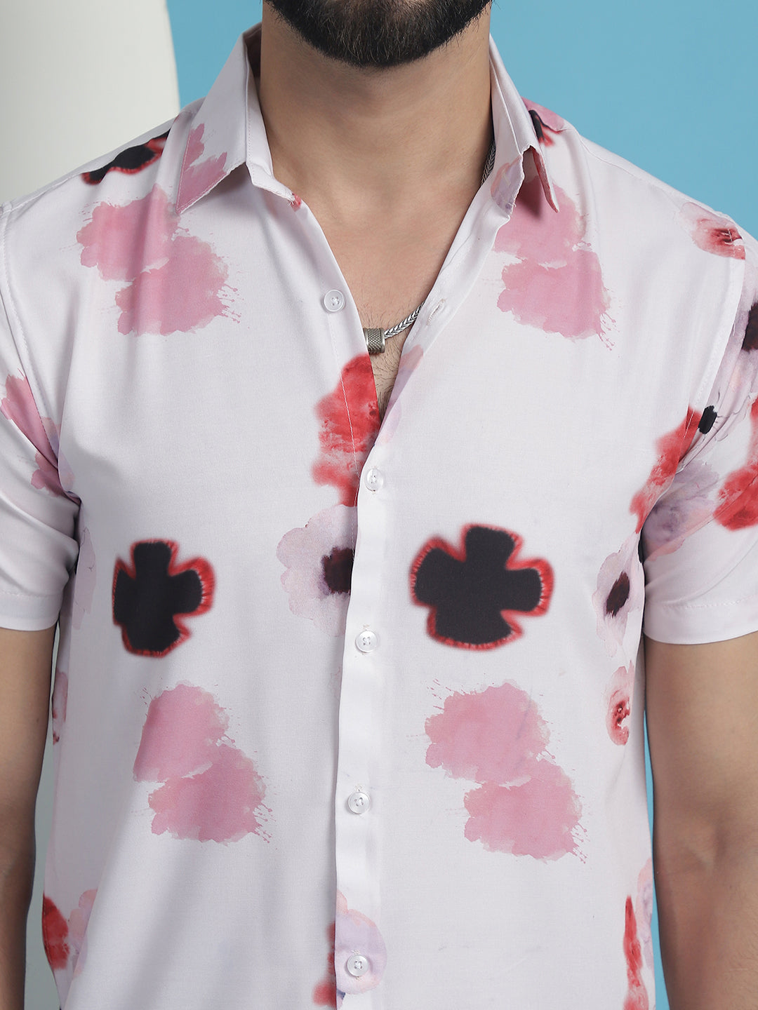 Men's Pink Floral Printed Cotton Casual Shirt - Taantav