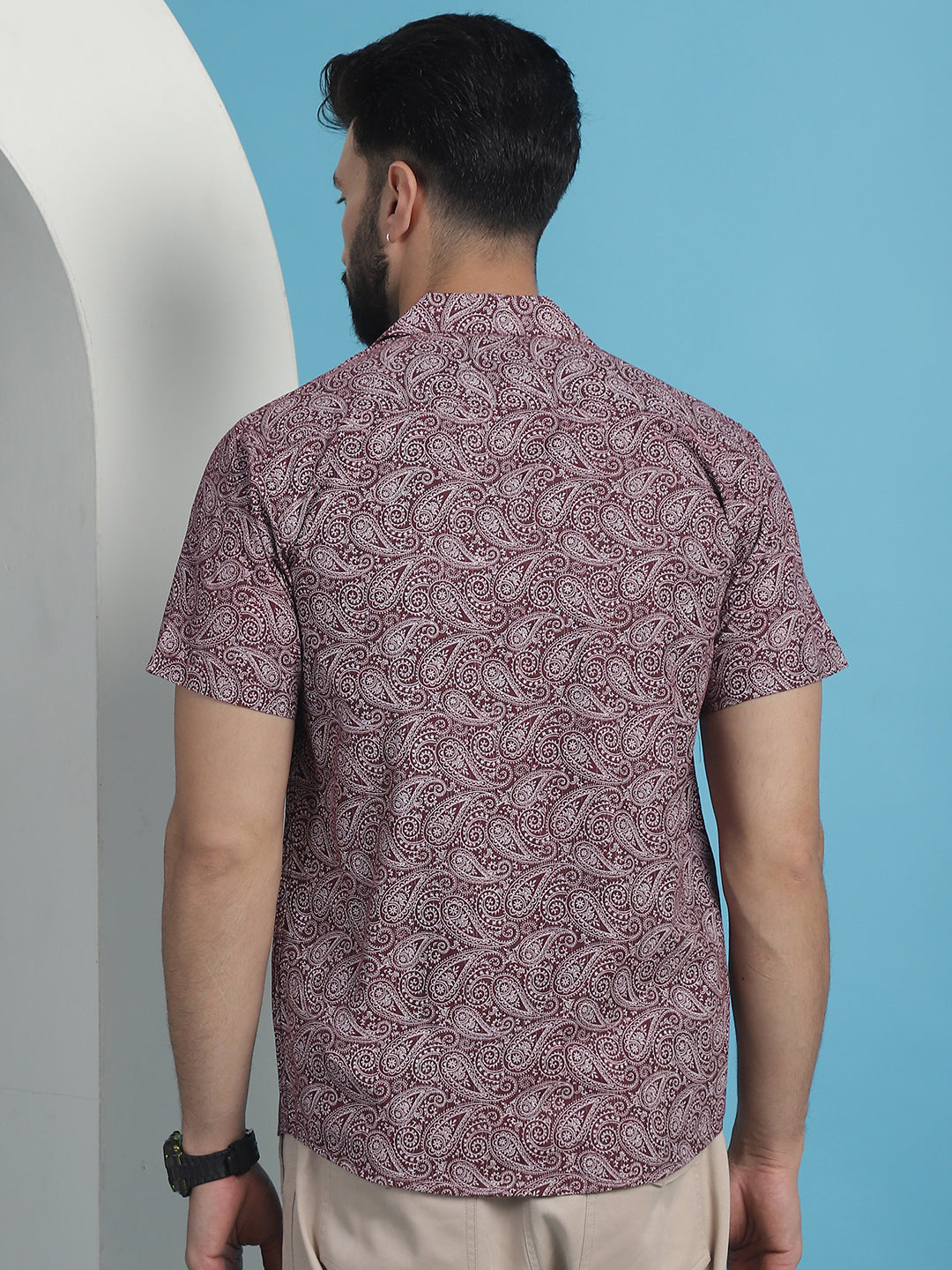 Men's Maroon Paisley Printed Cotton Casual Shirt - Taantav