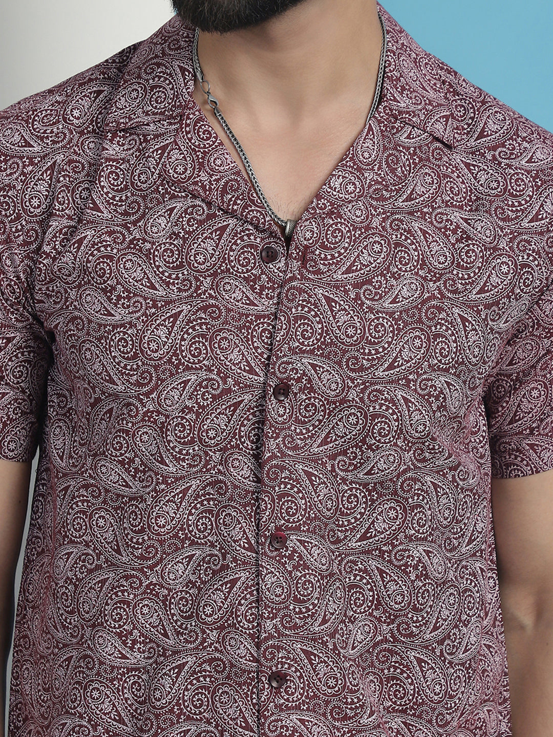 Men's Maroon Paisley Printed Cotton Casual Shirt - Taantav