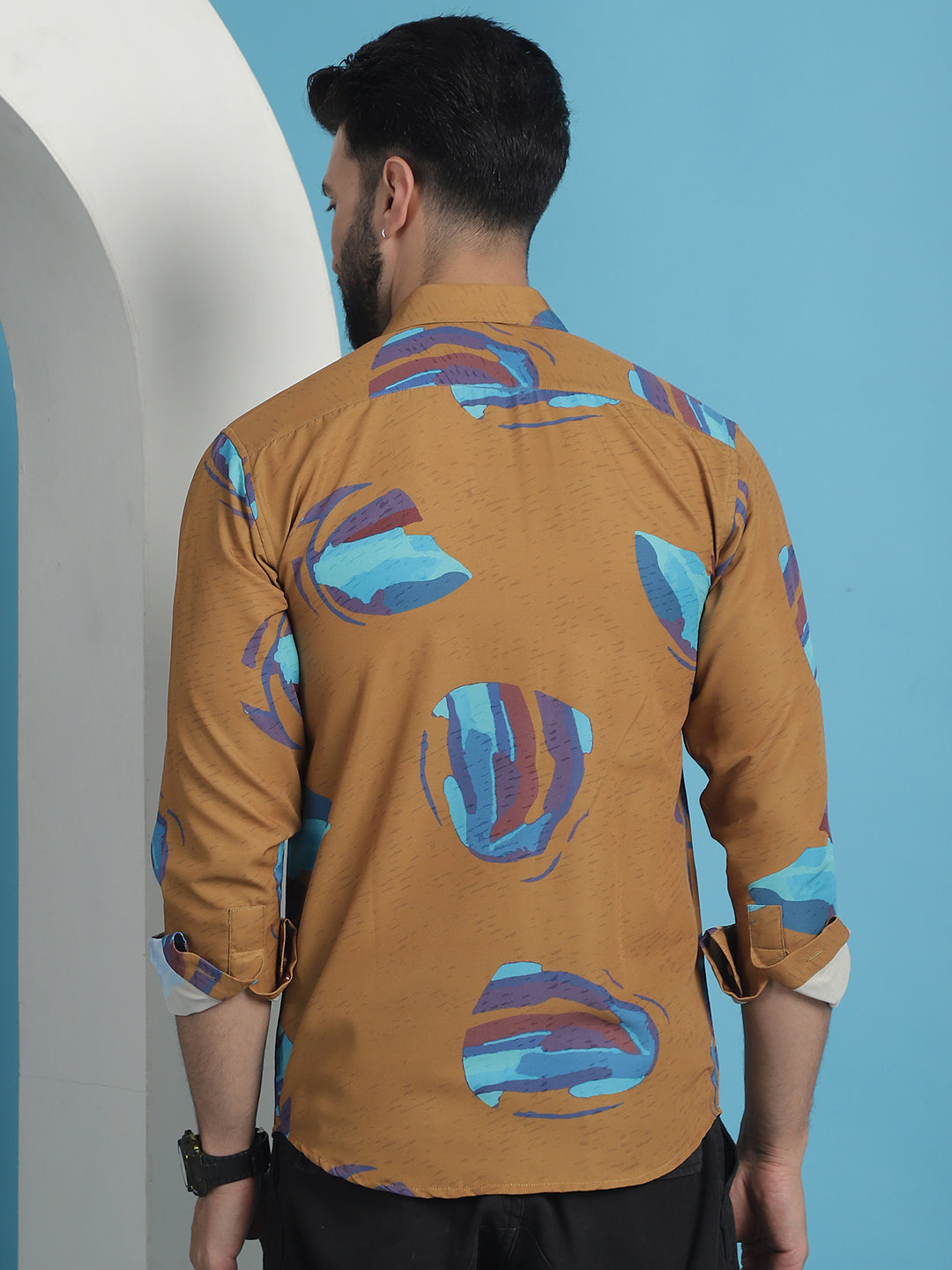 Men's Mustard Floral Printed Cotton Casual Shirt - Taantav