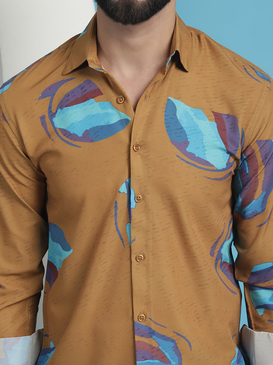 Men's Mustard Floral Printed Cotton Casual Shirt - Taantav