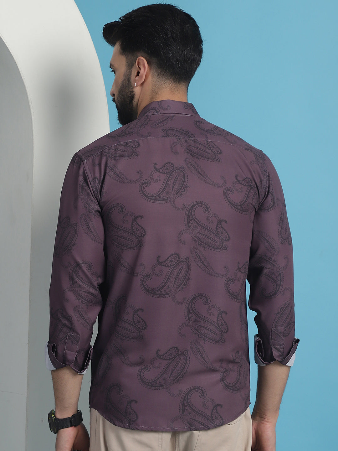 Men's Purple Floral Printed Cotton Casual Shirt - Taantav