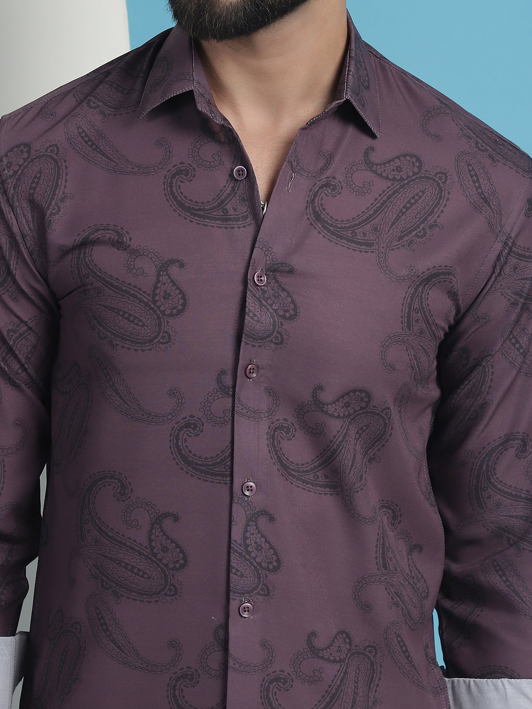 Men's Purple Floral Printed Cotton Casual Shirt - Taantav