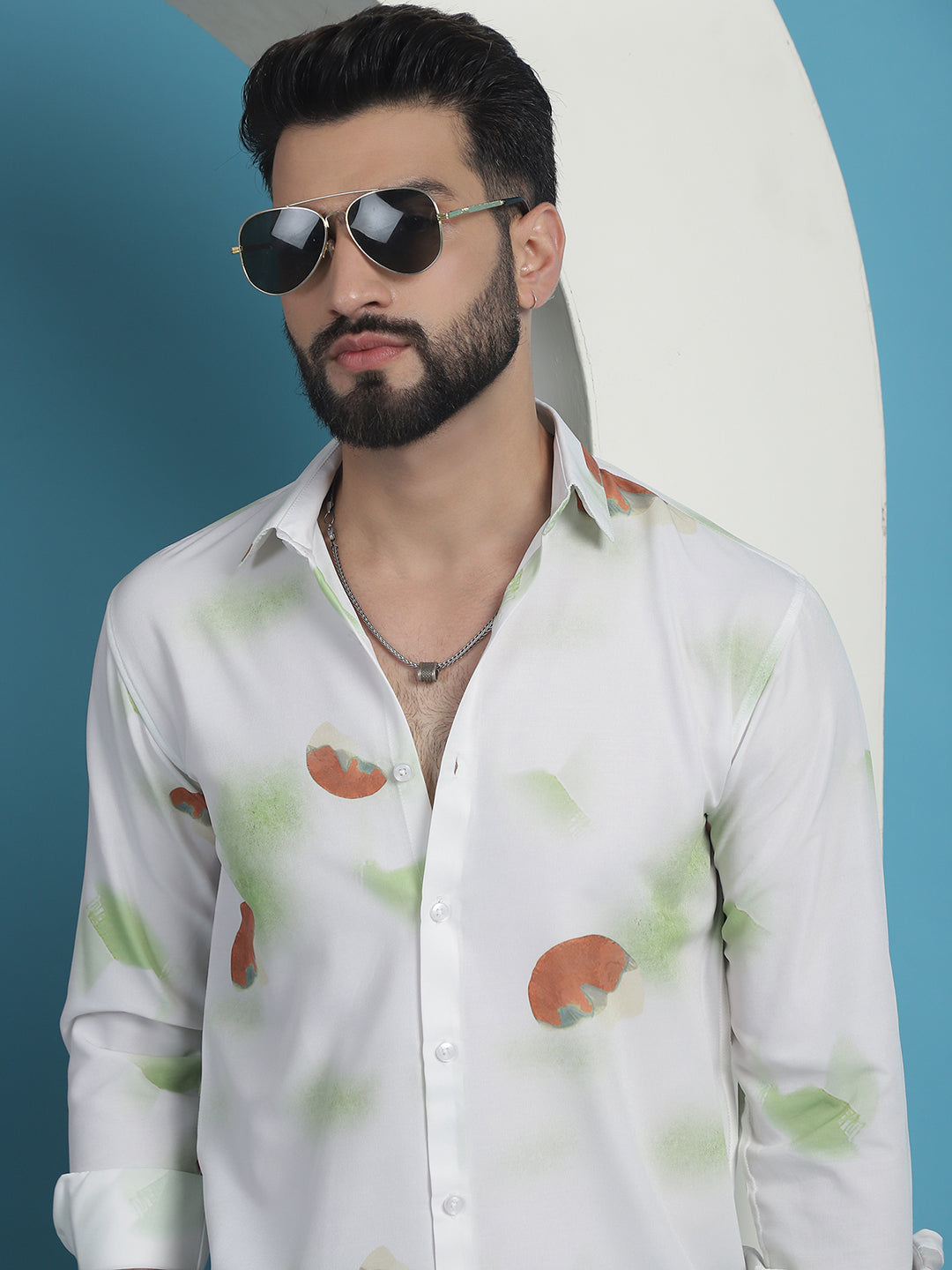 Men's White Floral Printed Cotton Casual Shirt - Taantav