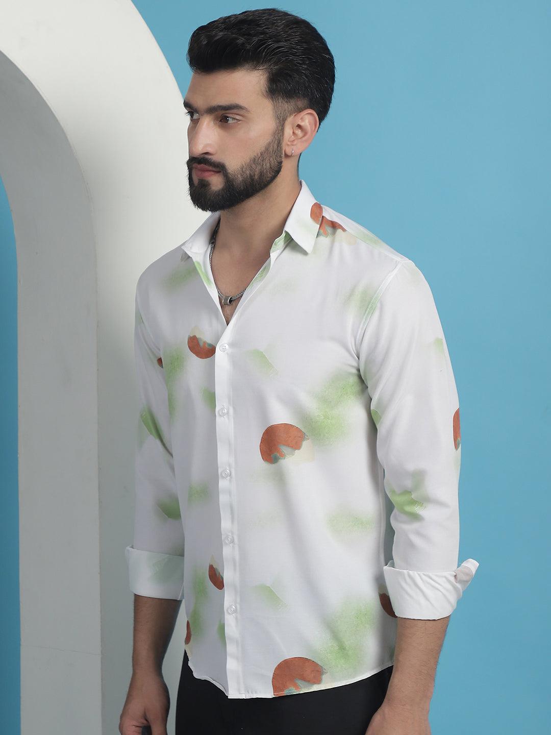 Men's White Floral Printed Cotton Casual Shirt - Taantav