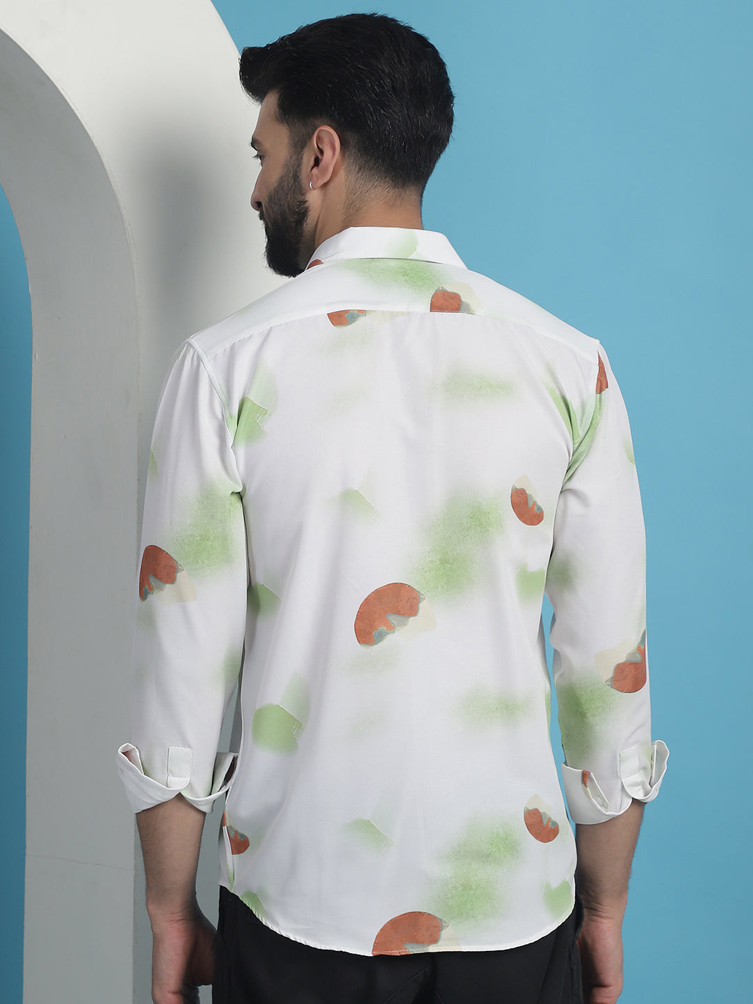 Men's White Floral Printed Cotton Casual Shirt - Taantav