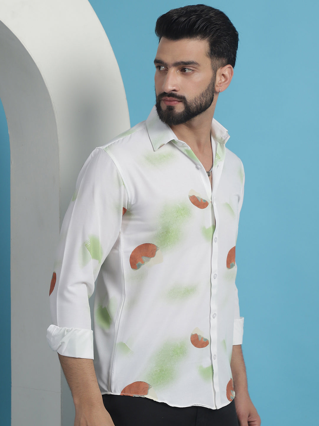 Men's White Floral Printed Cotton Casual Shirt - Taantav