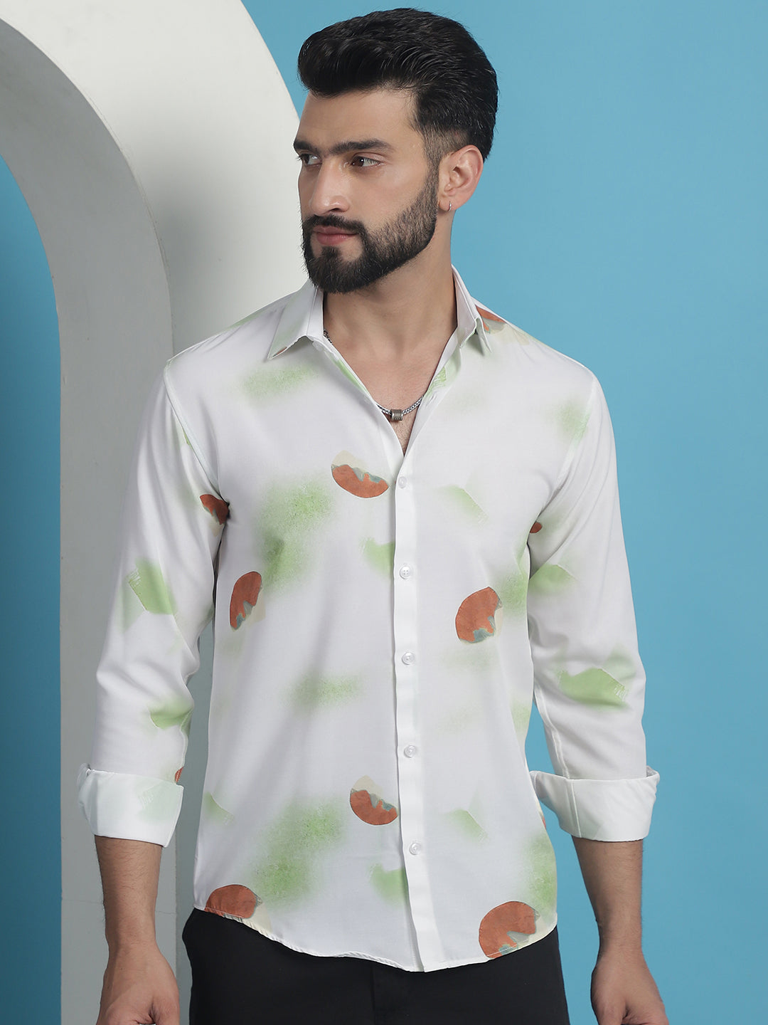 Men's White Floral Printed Cotton Casual Shirt - Taantav