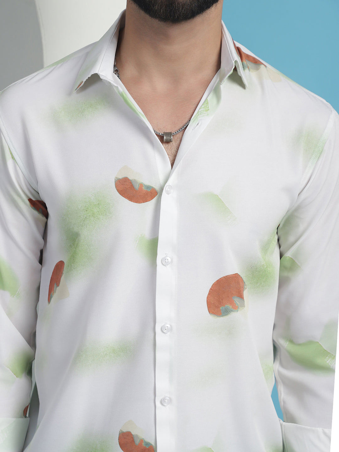 Men's White Floral Printed Cotton Casual Shirt - Taantav