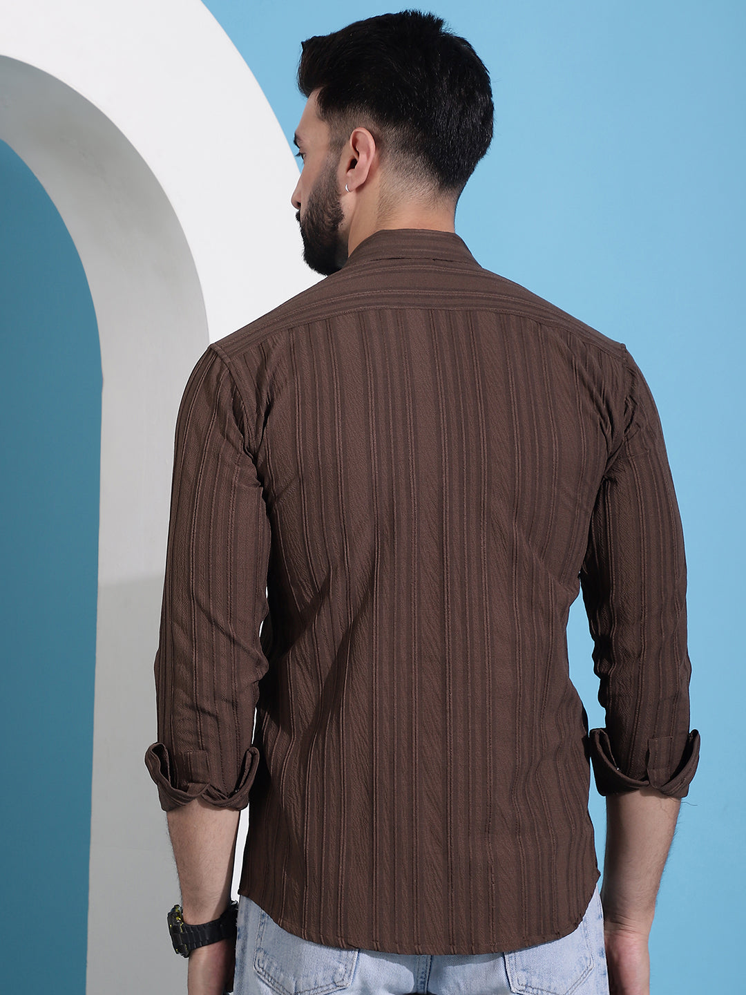 Men's Brown Striped Casual Shirt for . - Taantav