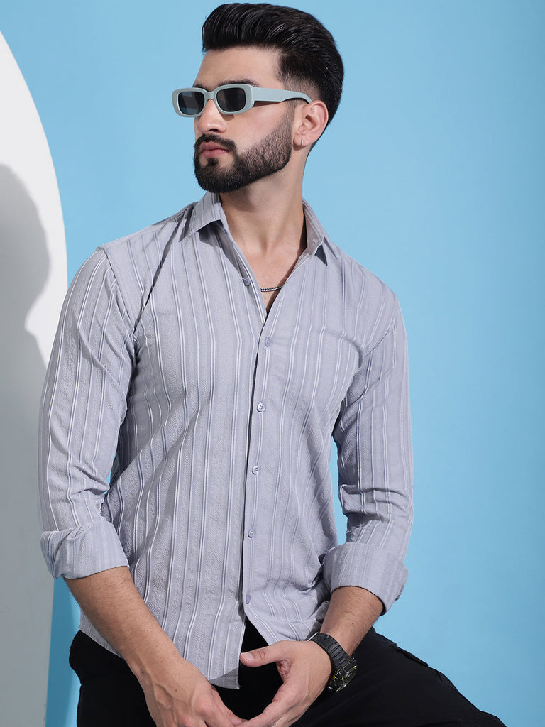 Men's Grey Striped Casual Shirt for .