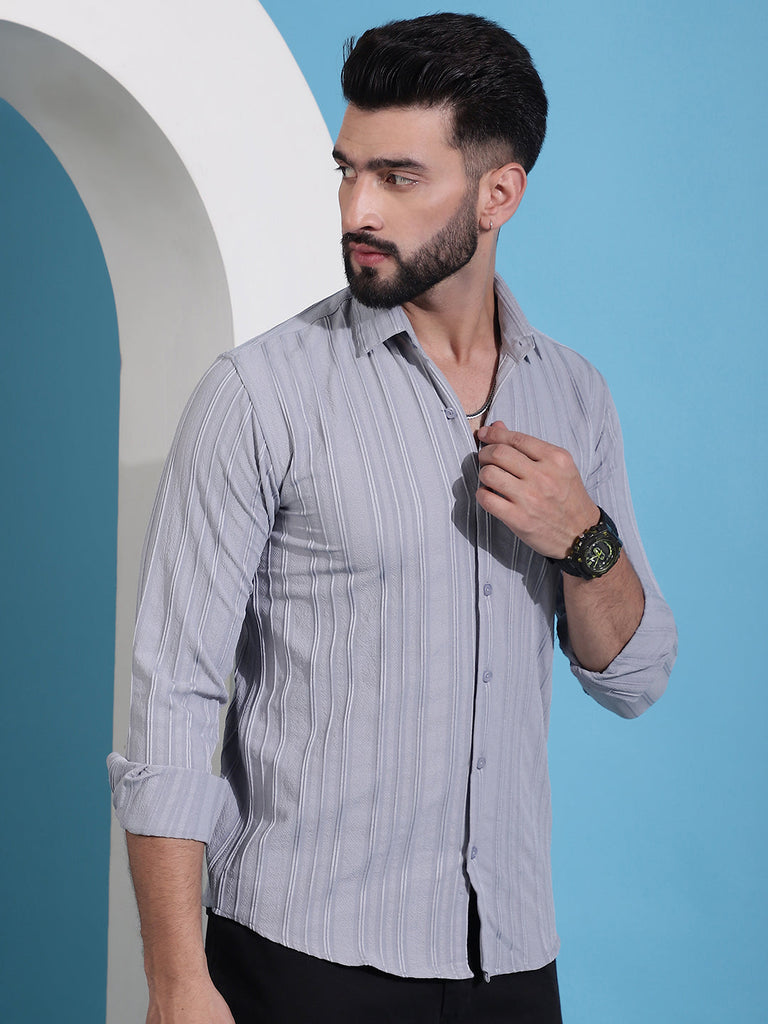 Men's Grey Striped Casual Shirt for .