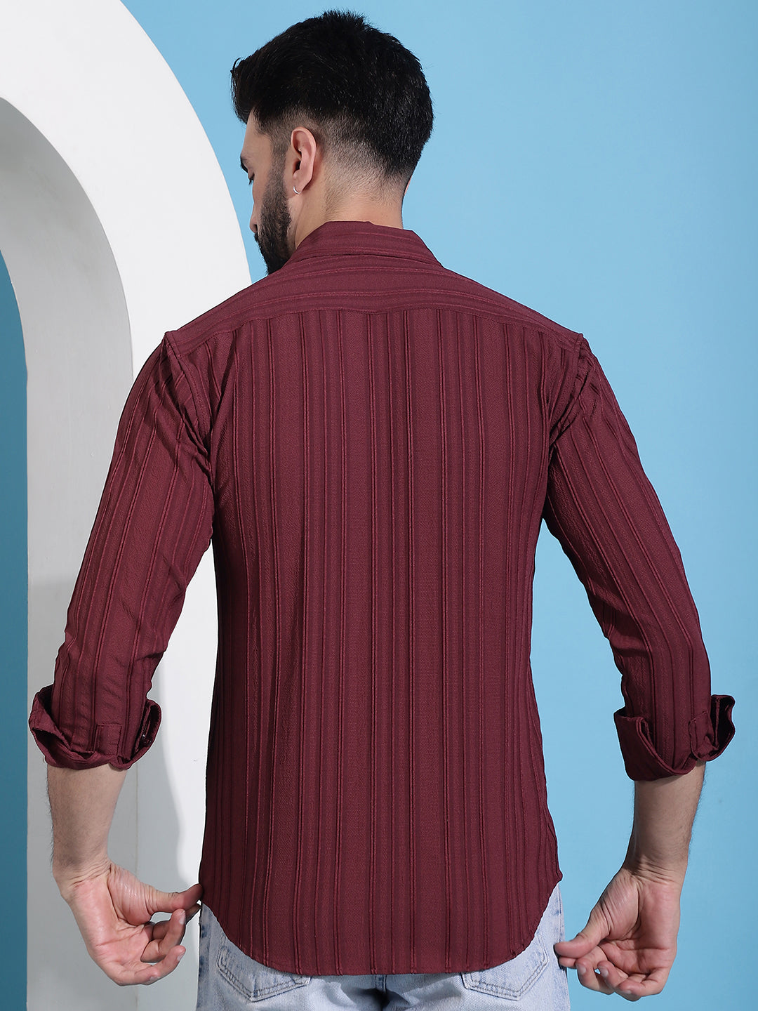 Men's Maroon Striped Casual Shirt for . - Taantav