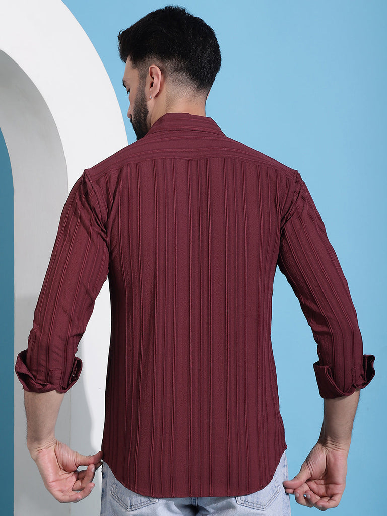 Men's Maroon Striped Casual Shirt for .