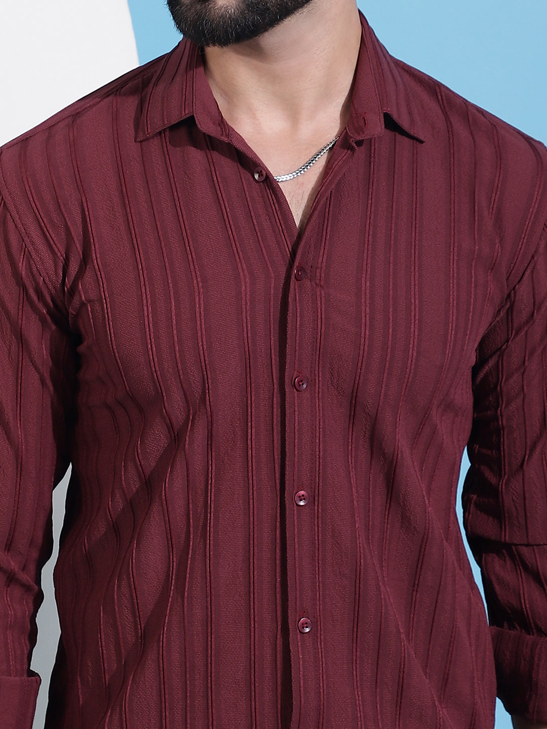 Men's Maroon Striped Casual Shirt for . - Taantav