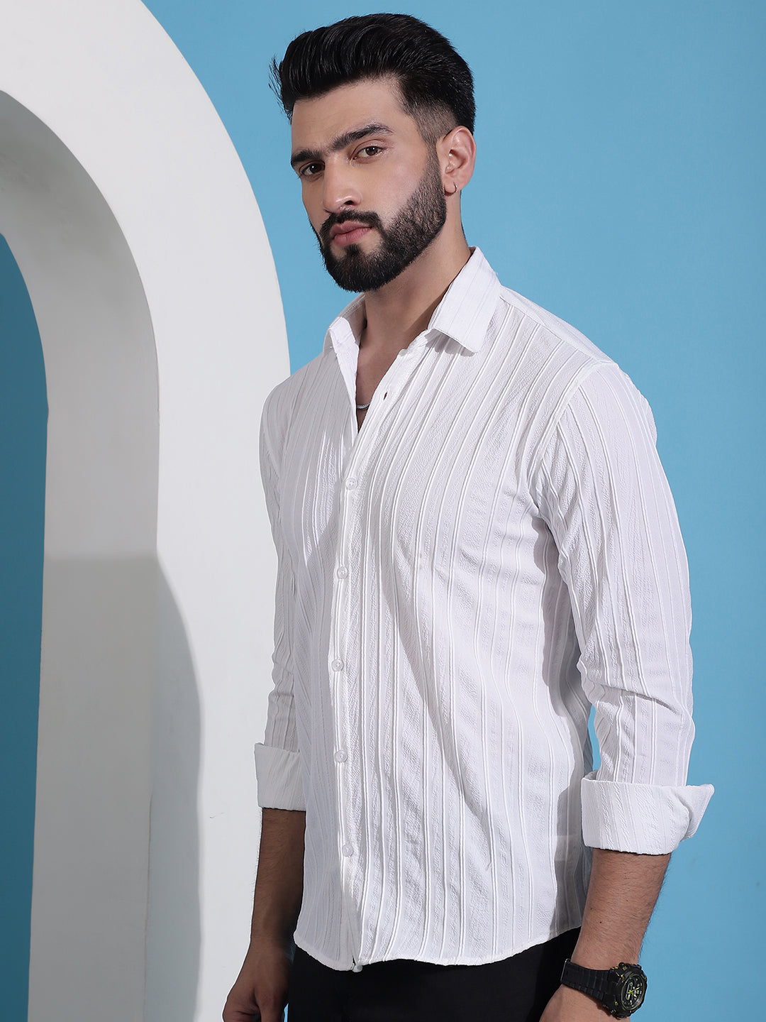 Men's White Striped Casual Shirt for . - Taantav