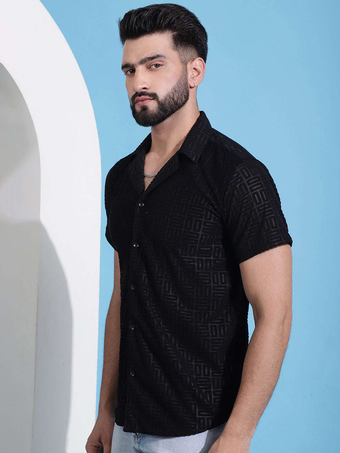 Men's Embossed Design Cotton Shirt - Taantav