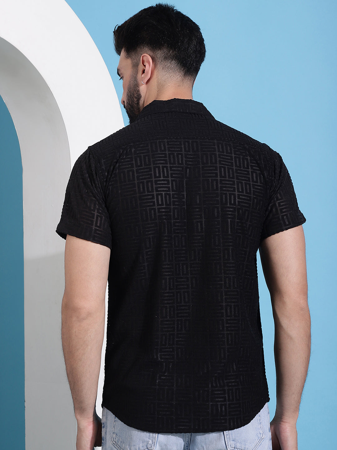 Men's Embossed Design Cotton Shirt - Taantav