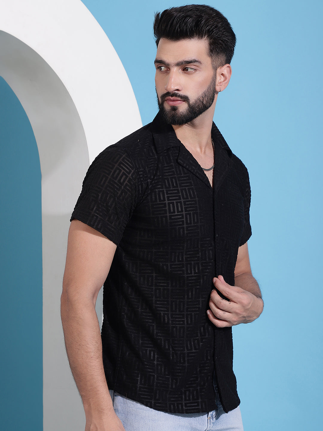 Men's Embossed Design Cotton Shirt - Taantav