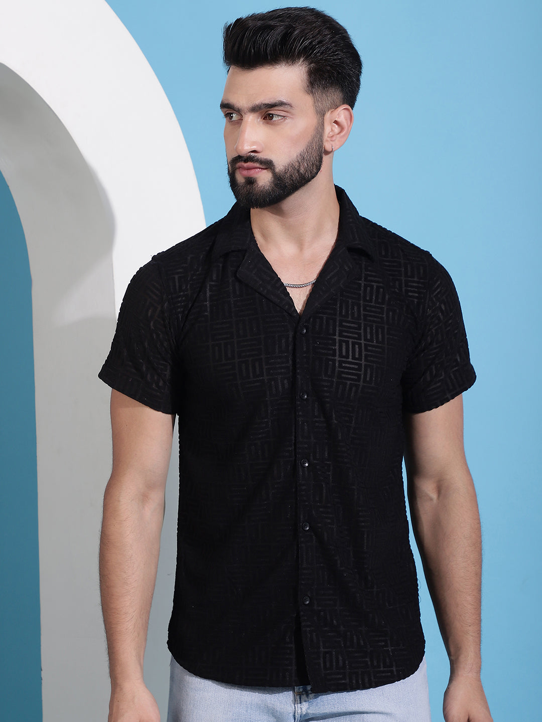 Men's Embossed Design Cotton Shirt - Taantav