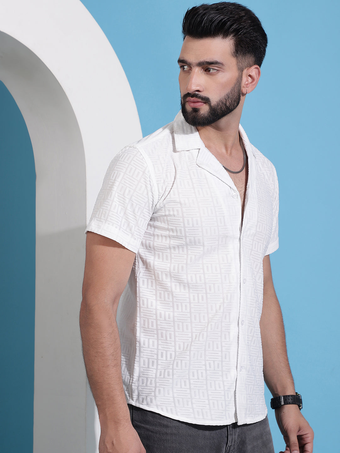 Men's Embossed Design Cotton Shirt - Taantav