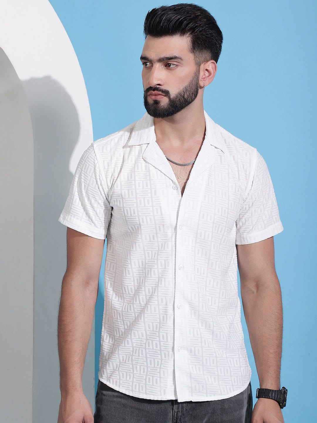 Men's Embossed Design Cotton Shirt - Taantav