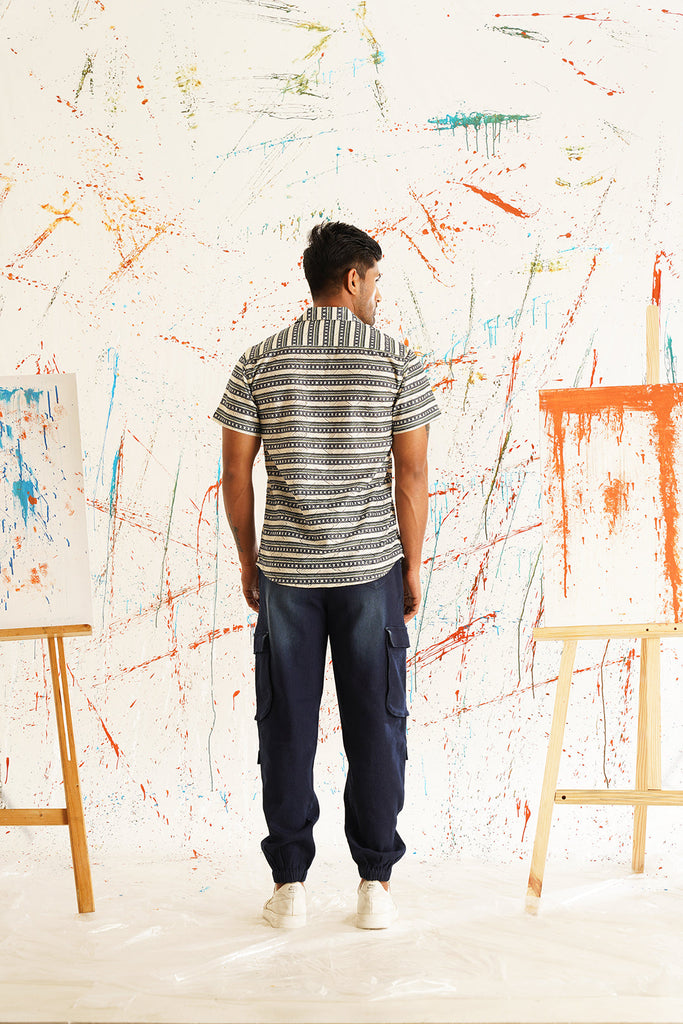 Men's Classic Printed Spread Collar Short Sleeves Cotton Casual Shirt