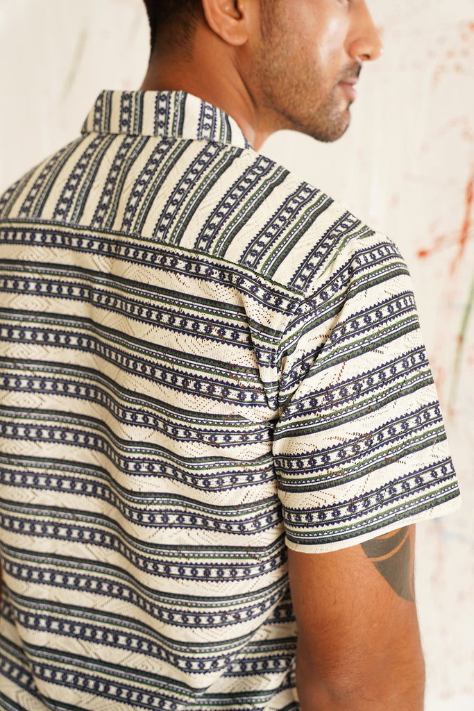 Men's Classic Printed Spread Collar Short Sleeves Cotton Casual Shirt