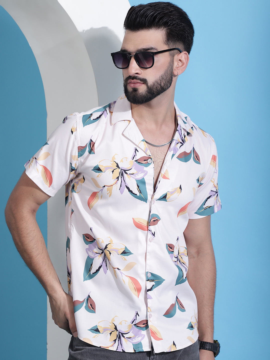 Men's Classic Floral Printed Cotton Casual Shirt - Taantav