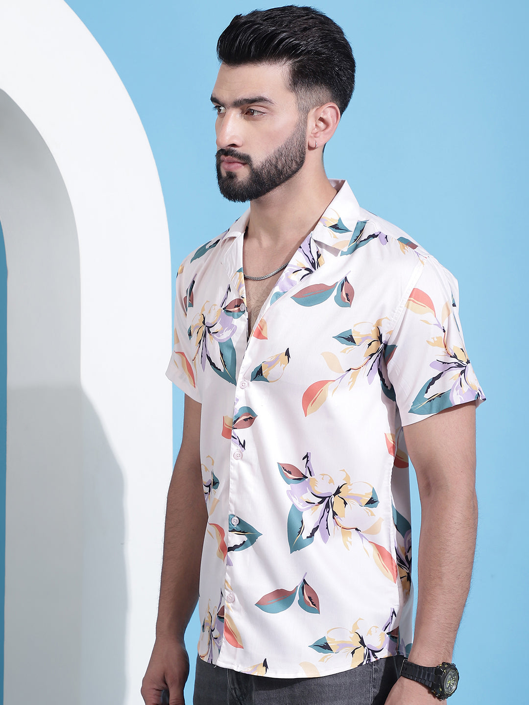 Men's Classic Floral Printed Cotton Casual Shirt - Taantav