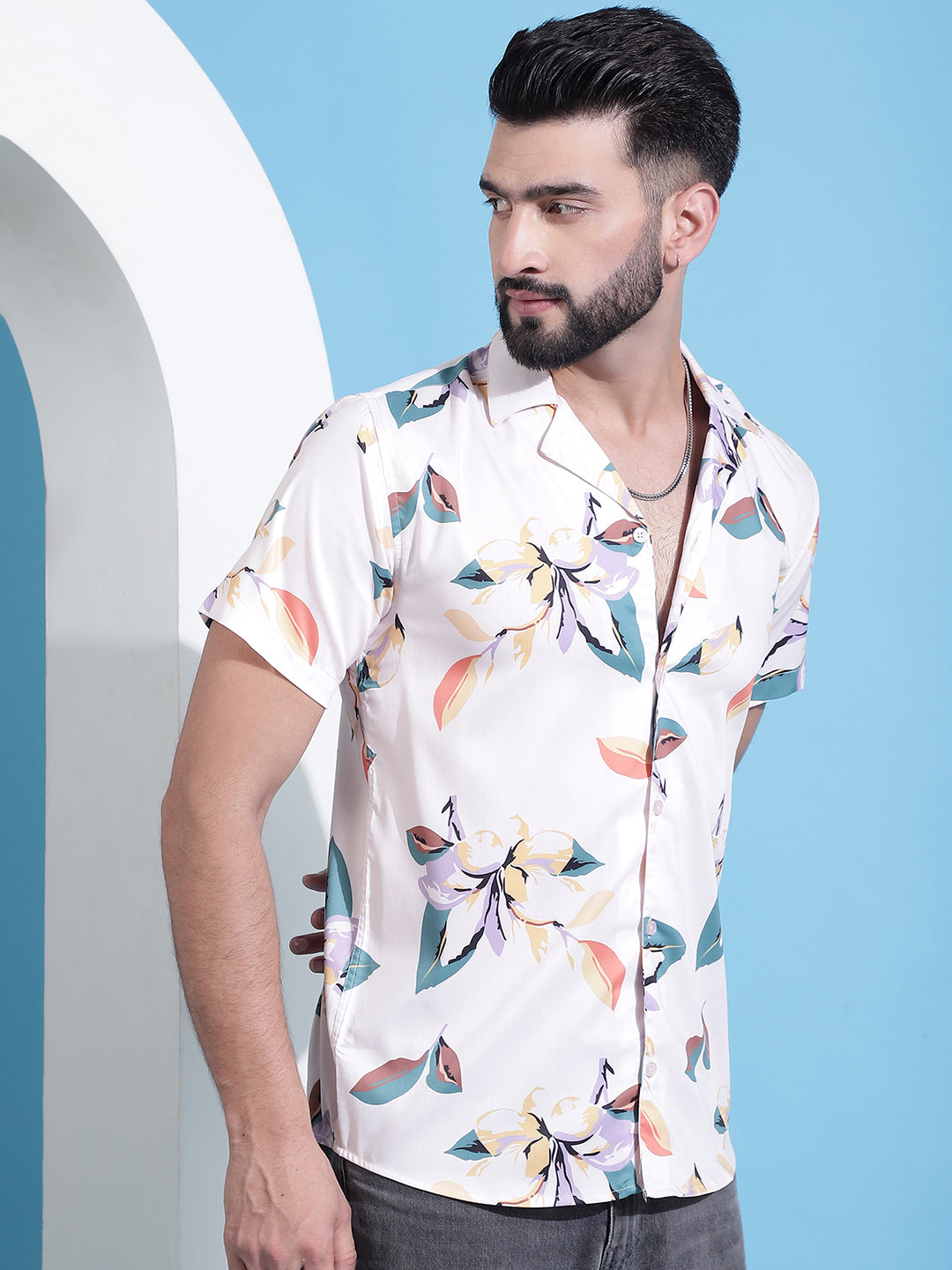 Men's Classic Floral Printed Cotton Casual Shirt - Taantav