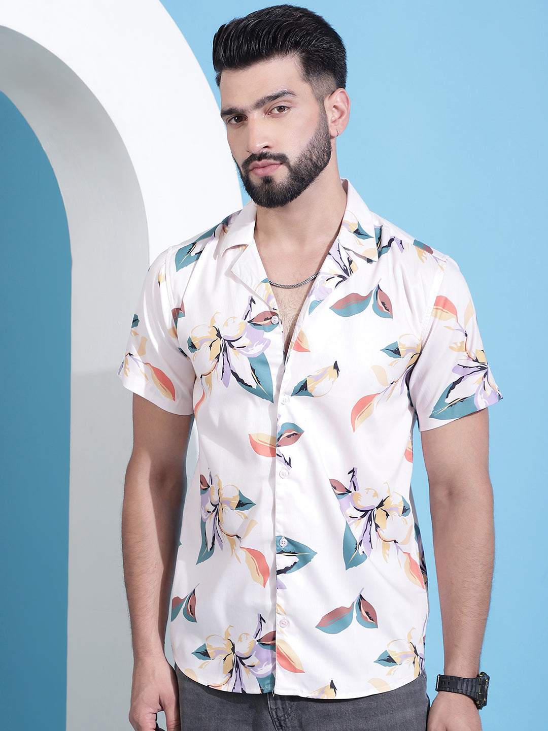 Men's Classic Floral Printed Cotton Casual Shirt - Taantav