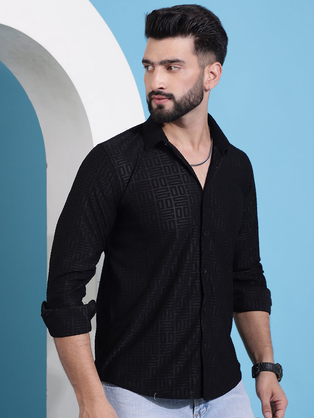 Men's Embossed Design Casual Shirt - Taantav