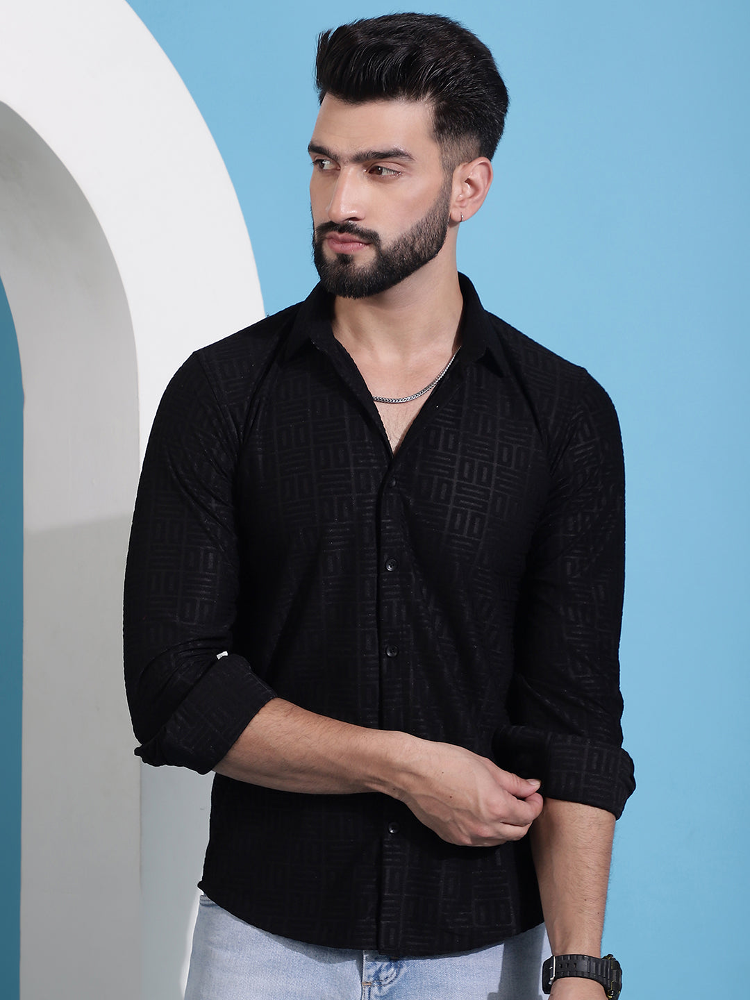 Men's Embossed Design Casual Shirt - Taantav