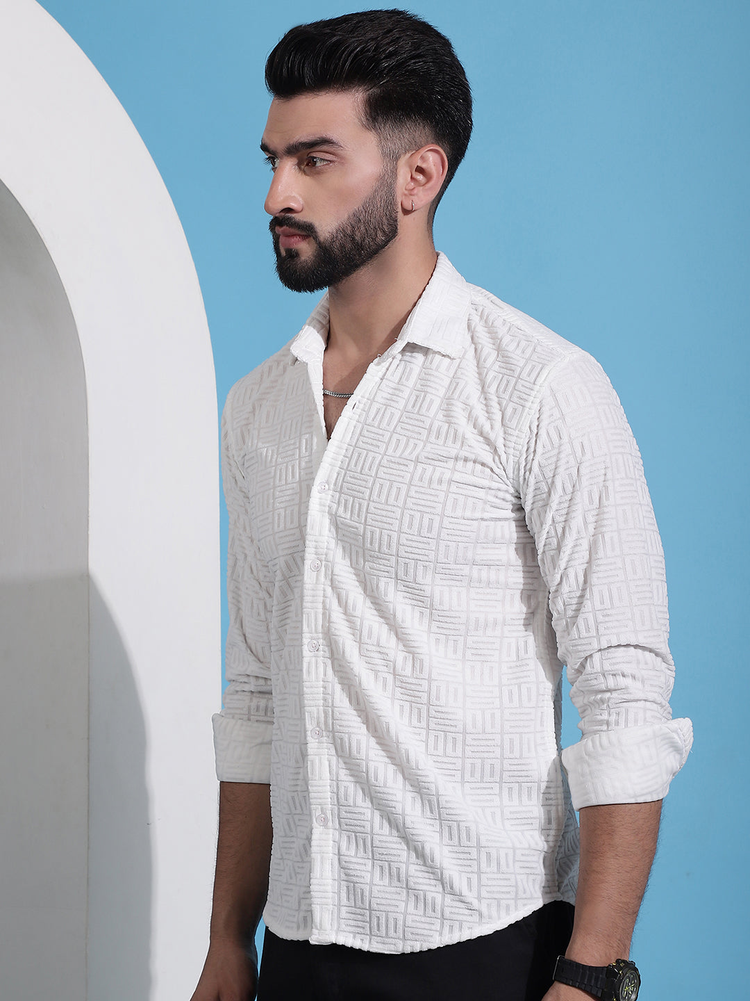 Men's Embossed Design Casual Shirt - Taantav