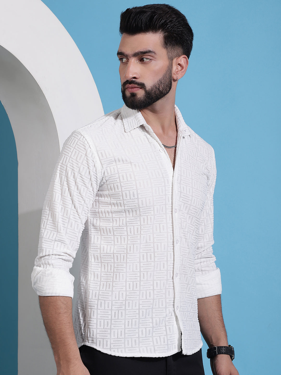 Men's Embossed Design Casual Shirt - Taantav