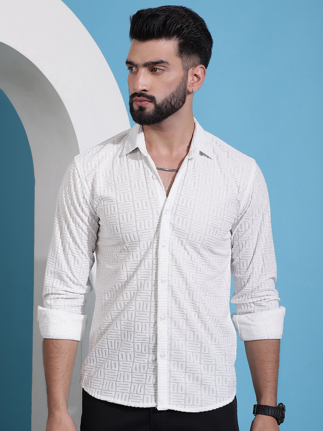 Men's Embossed Design Casual Shirt - Taantav