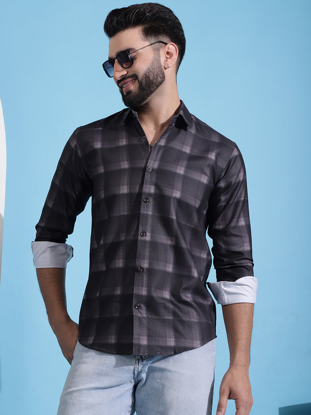 Men's Brown Checked Cotton Casual Shirt for Men - Taantav